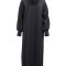 Knit Zero Max Dress front view — black ribbed zero-waste maxi dress with cowl neckline and long sleeves on a ghost mannequin.