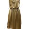 Liquid gold metallic dress front view with cowl neckline and elastic waist