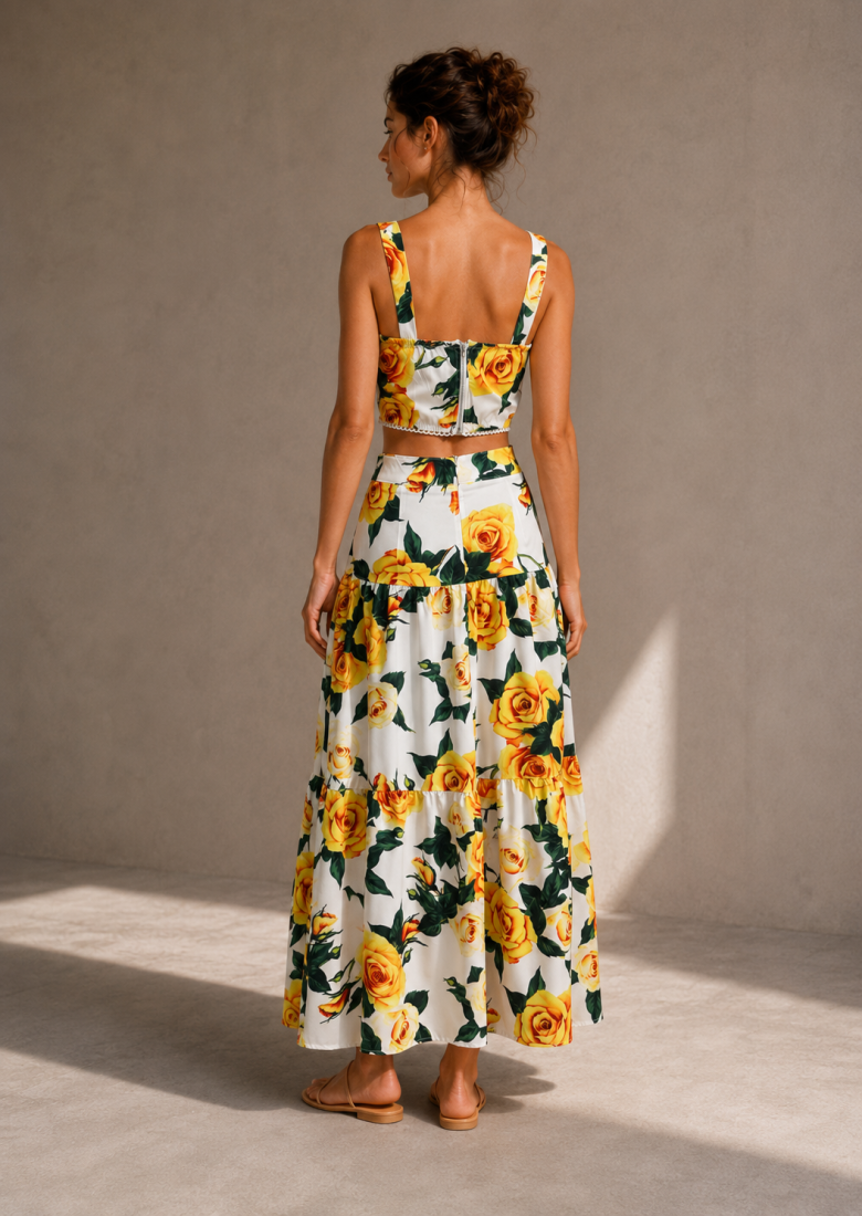 Yellow_rose_print_set_skirt_top_back